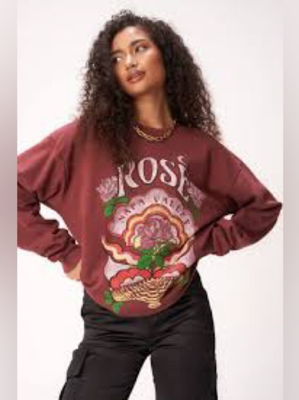 Project Social T Maroon Rose Graphic Crewneck Sweatshirt